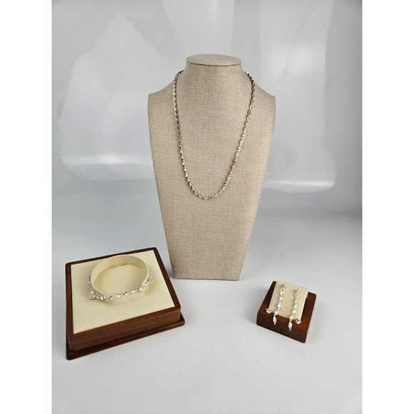 The Unbranded Brand Jewelry - 925 Sterling Silver Two Tone Singapore Chain Necklace Bracelet Earring Set Italy